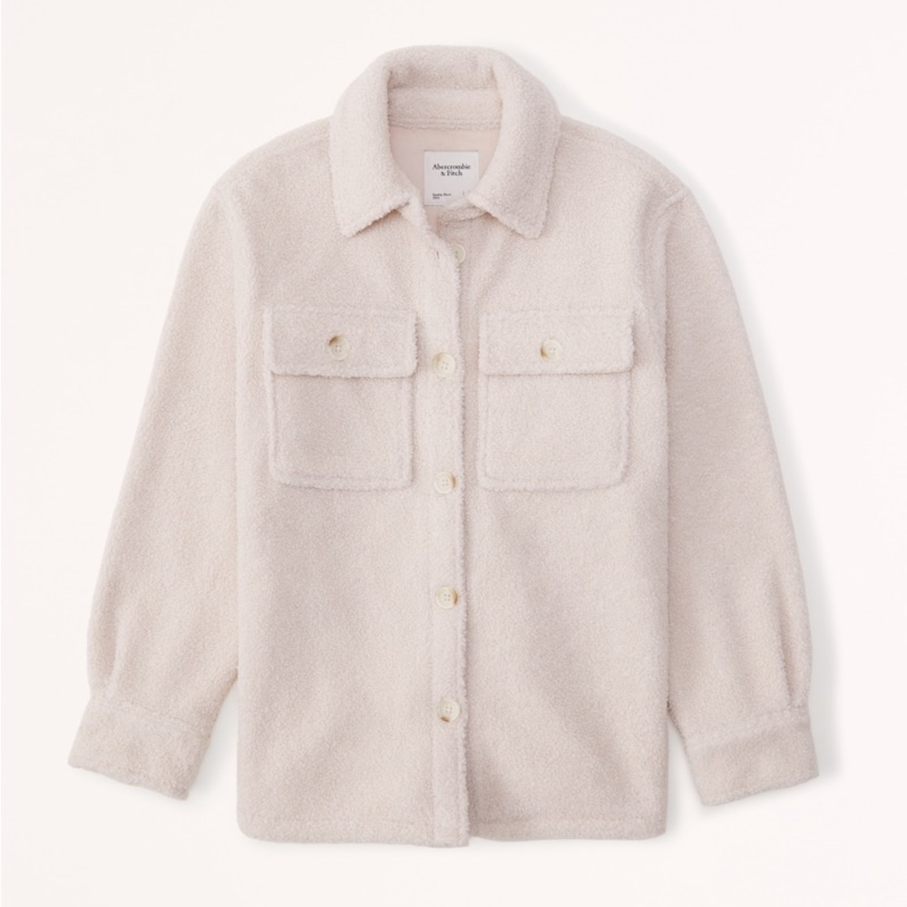 Abercrombie & Fitch Cream Sherpa Shirt Jacket - Picture 1 of 8